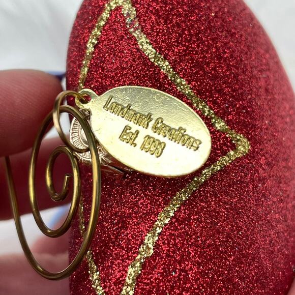 Vintage Landmark Creations Glass Ornament Heart Red Glitter Love Hand Blown - Picture 3 of 16